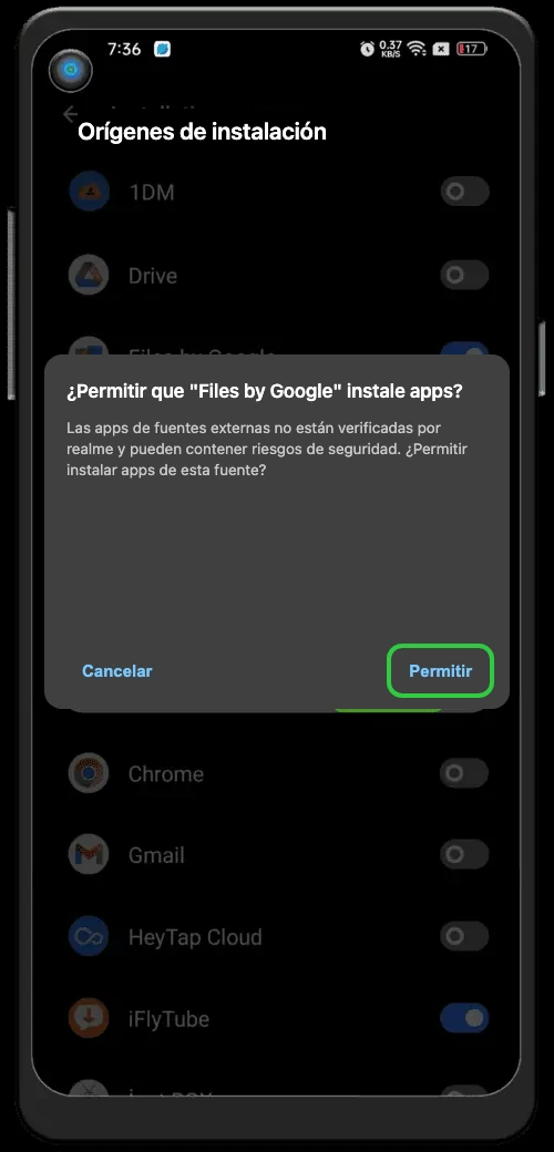 Activar origenes desconocidos